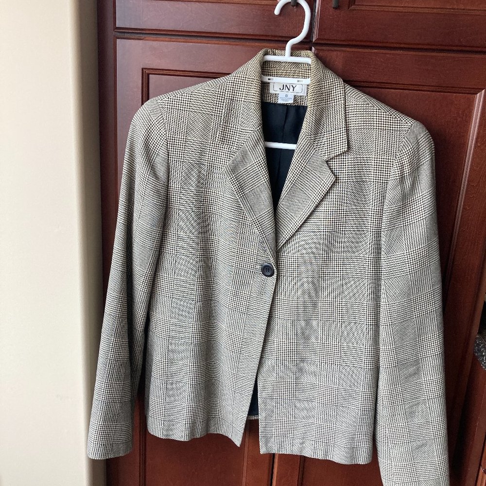 JNY Glen Plaid Cotton Blazer Sz 8 Vintage 90s
